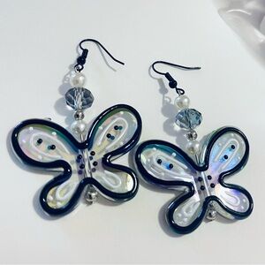 Iridescent Pearl Butterfly Dangle Earrings